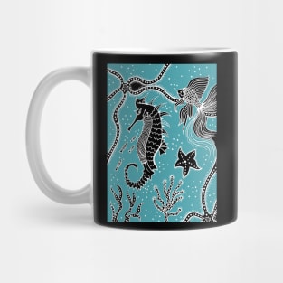 Aqua and Black Sea Life Mug